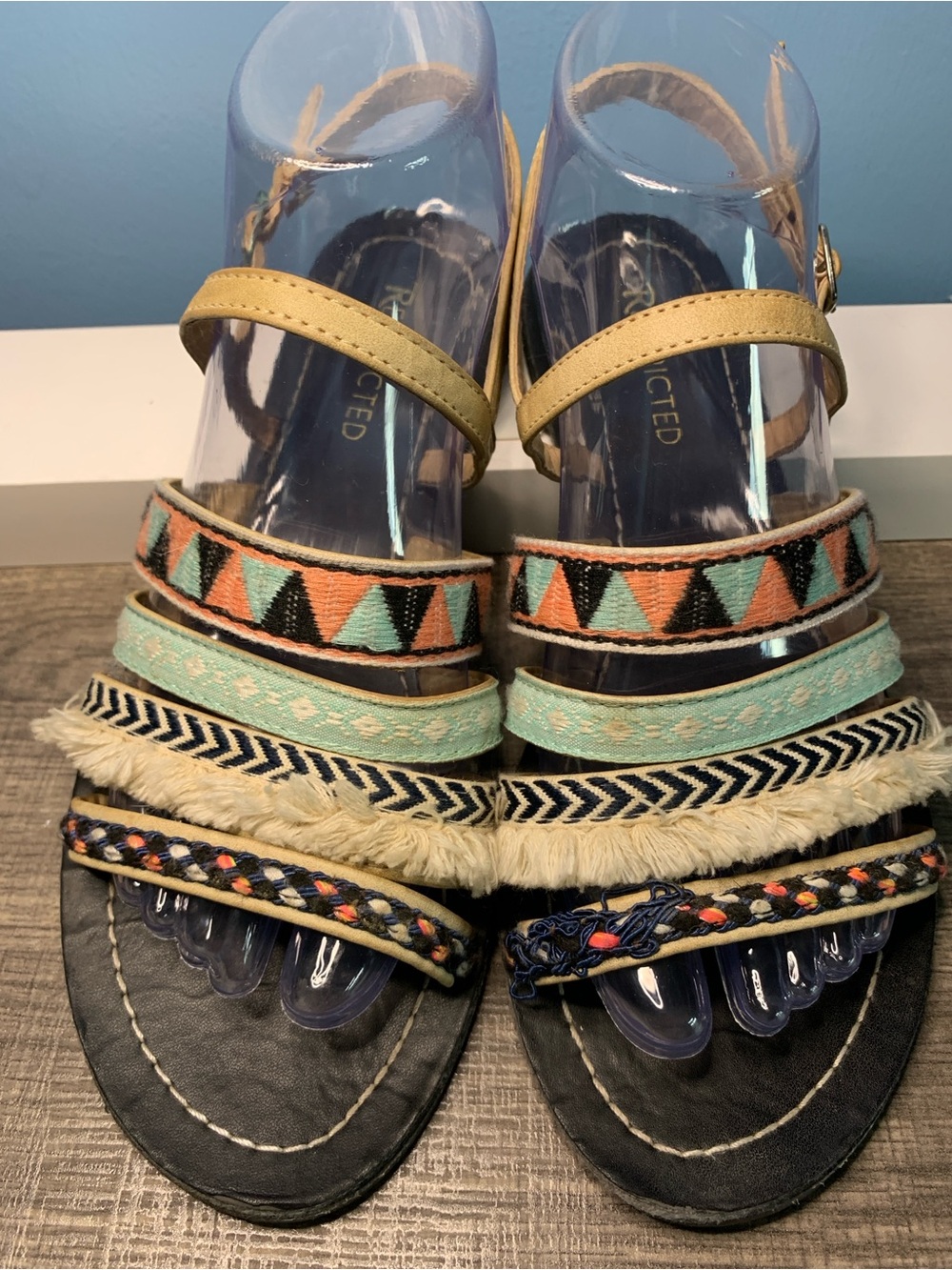Restricted Embroidered Boho Sandals in Tan, Mint, Coral and Navy